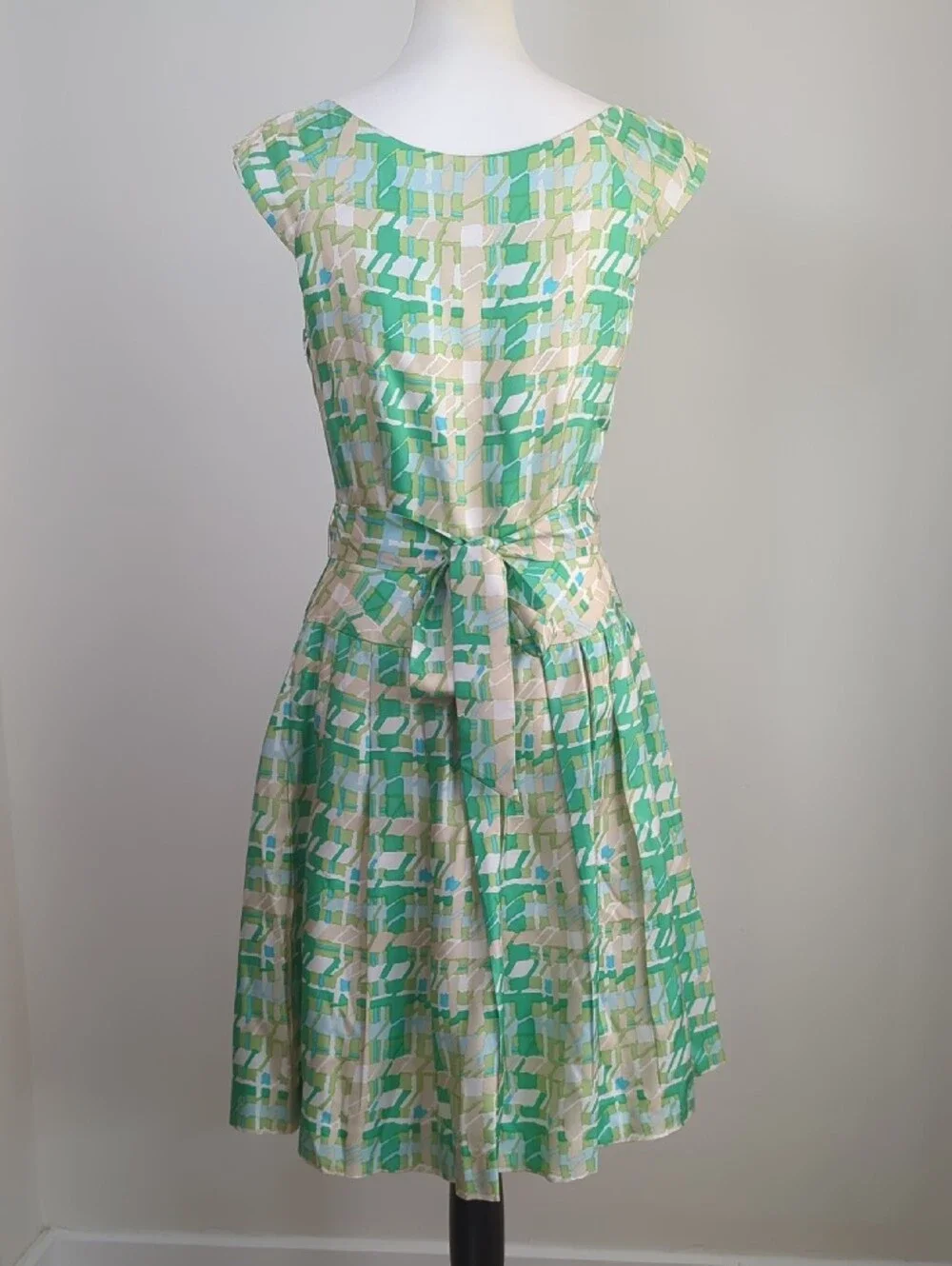 Kate Spade New York Retro Mint Green Plaid 100% Silk Fit & Flare Dress SIZE 6